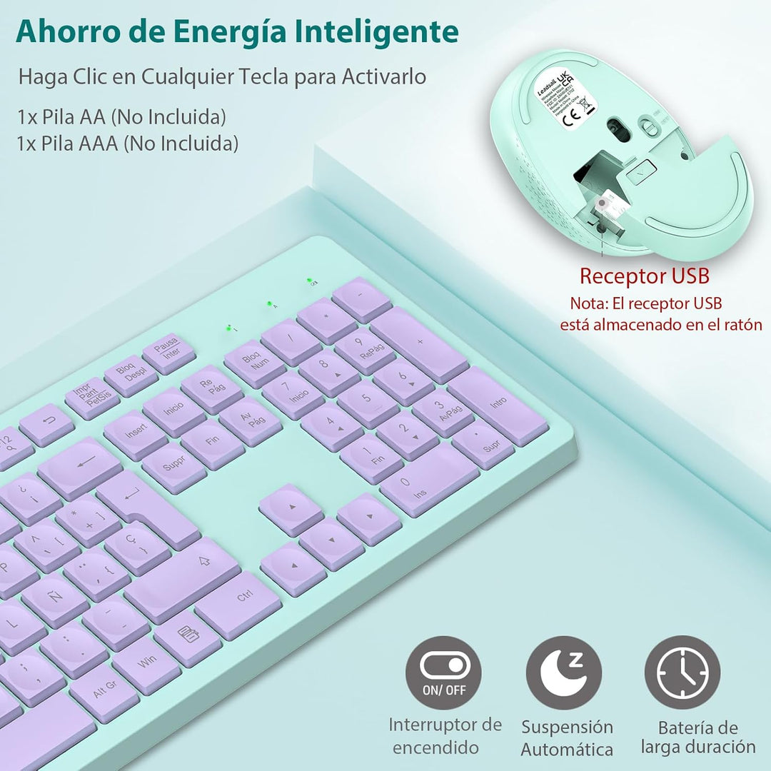 LeadsaiL Kabellose Tastatur und Maus, ergonomische kabellose Tastatur und Maus, Spanisch QWERTY, vol