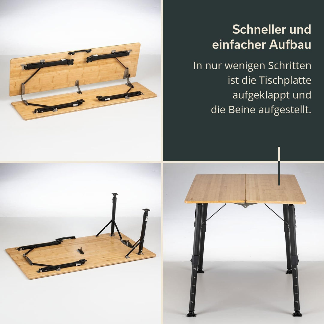 Skandika Campingtisch Tobro | Klapptisch mit Bambus Tischplatte, klappbar, stufenlos höhenverstellba