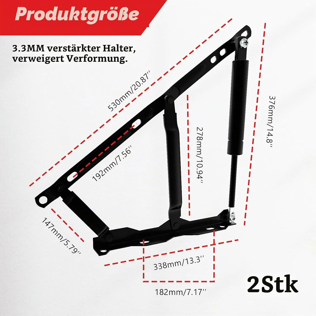 2 Stück Pneumatische Bett Hebemechanismus 100KG Gasdruckfeder für schwere Bettkästen, Scharniere Kla