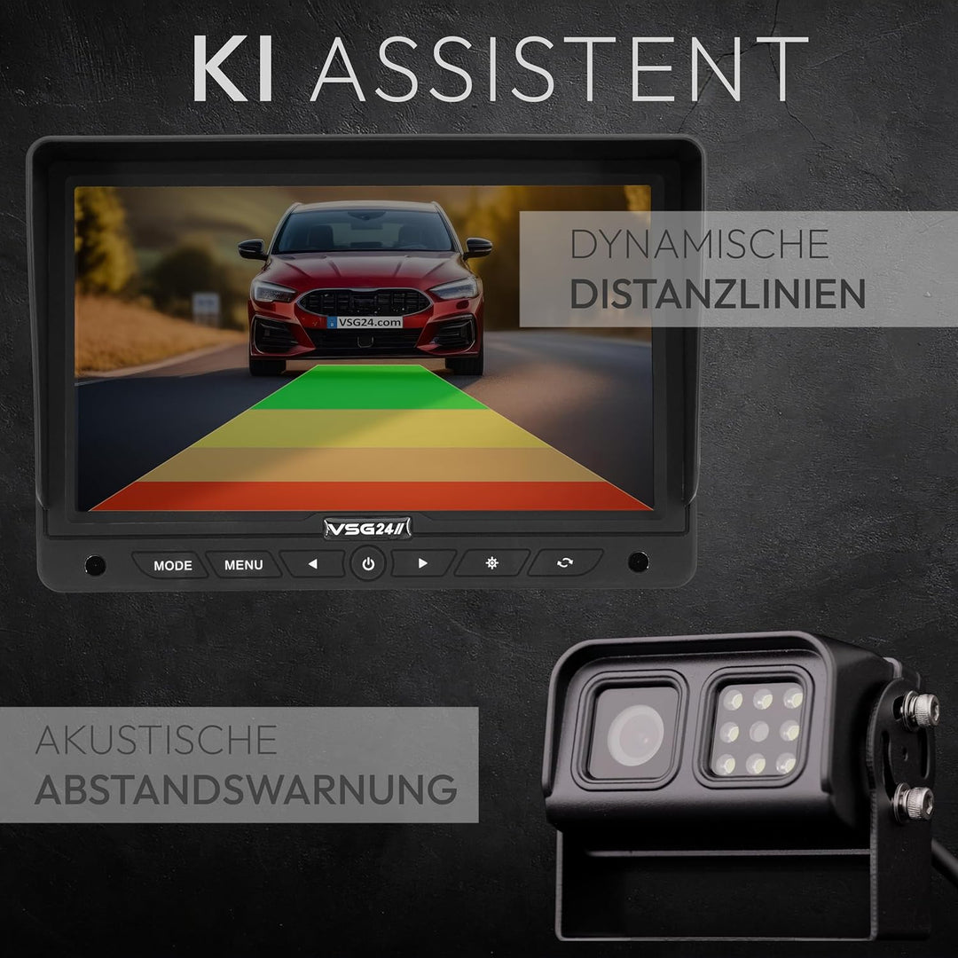VSG24 Vision AI PRO 7" Rückfahrkamera Set mit KI-Assistent, Personenerkennung & akustischer Warnung