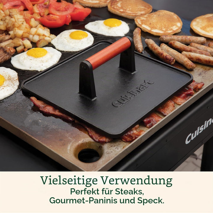 Cuisinart XL Gusseisen-Grillpresse, 25,4 x 25,4 cm, robuste Antihaft-Burger-Steakpresse mit Holzgrif