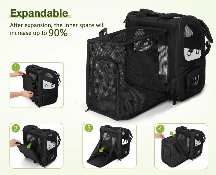 pecute Hunderucksack, Erweiterbar Faltbar, Katzenrucksack Grosse Katzen mit Anti-offener Reissversch