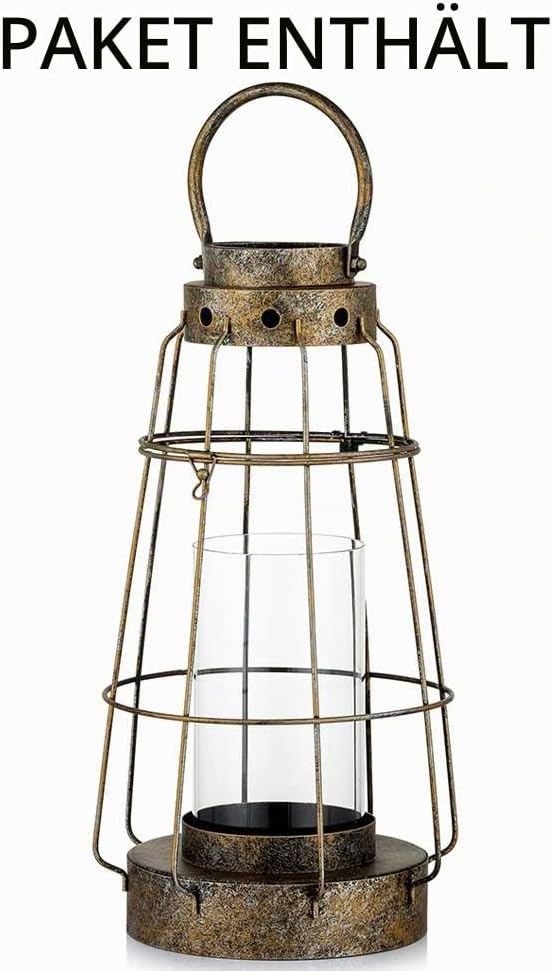 NUPTIO Dekorative Laterne Grosse Hängende Hurrikan Säule Kerzenhalter für Tischdisplay, Vintage Dist
