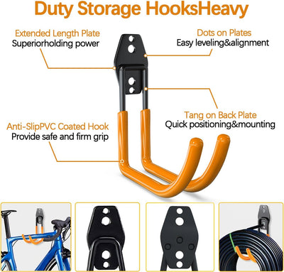 3-H Wandhaken Garage, Gerätehaken Schwerlast Doppelhaken 31 Stück für Leiter, Geräte, Werkzeuge, Sch