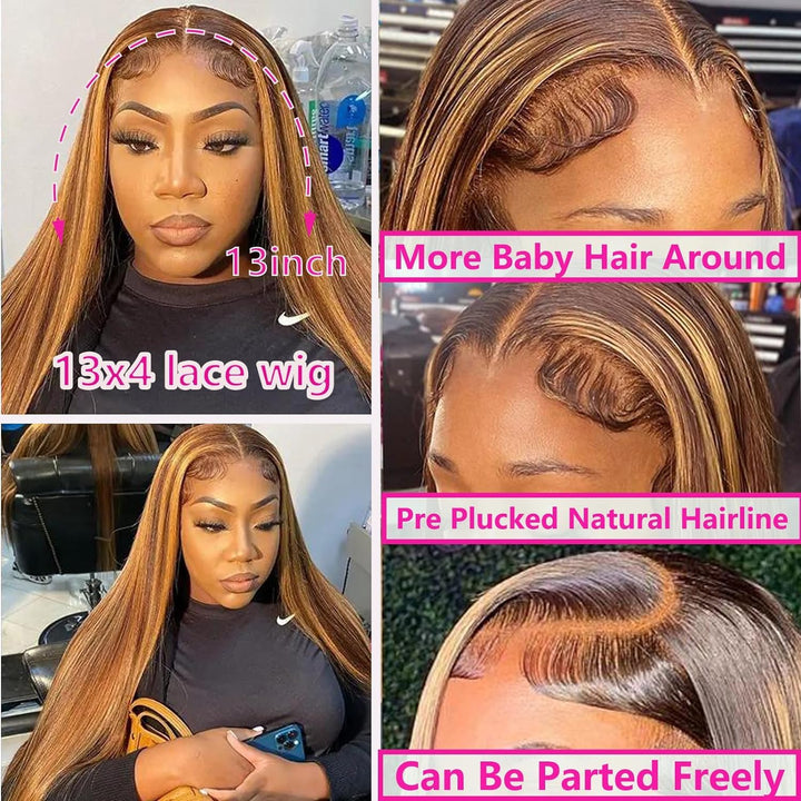Ombre Highlight Lace Front Wigs Human Hair Wigs for Black Women Straight Echthaar Perücke Schwarz Fr