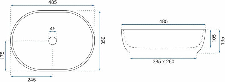 REA Waschbecken Waschtisch Aufsatzwaschbecken Keramik Handwaschbecken Aufsatz Waschschale Oval Stein