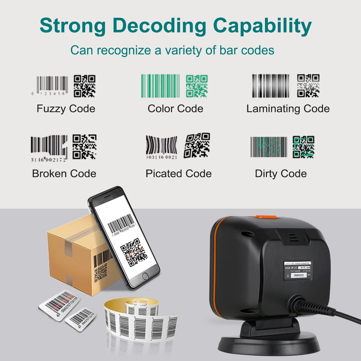 OBZ 1D 2D Desktop Barcode Scanner, QR Code Scanner USB Wired Hands-Free Barcode-Scanner Kassen Scann