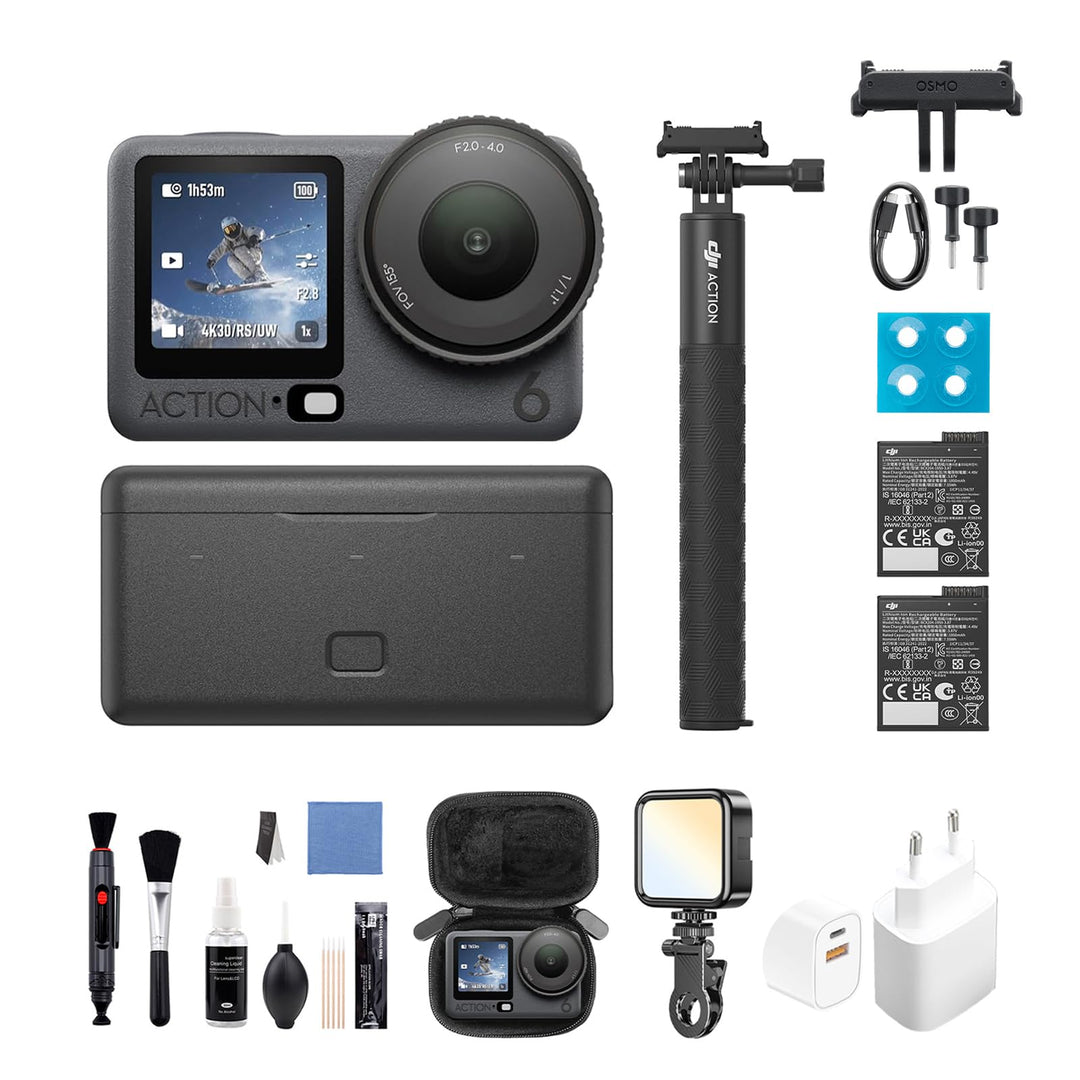DJI Osmo Action 6 Erweiterte Combo, Action-Cam 4K mit 1/1,1″-Quadratsensor, Variable Blende von f/2,