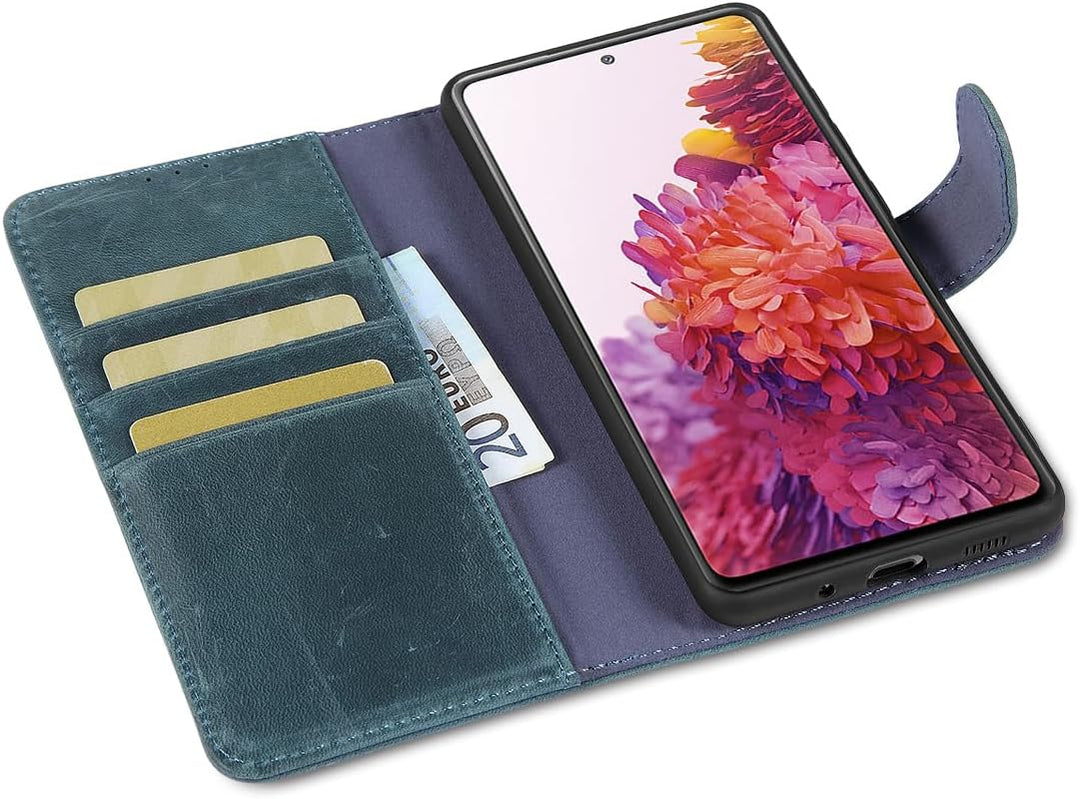 LENSUN für Samsung Galaxy S20 FE Lederhülle, Echtleder Hülle [Bookstyle][RFID Blocker Kartenfach][Ec
