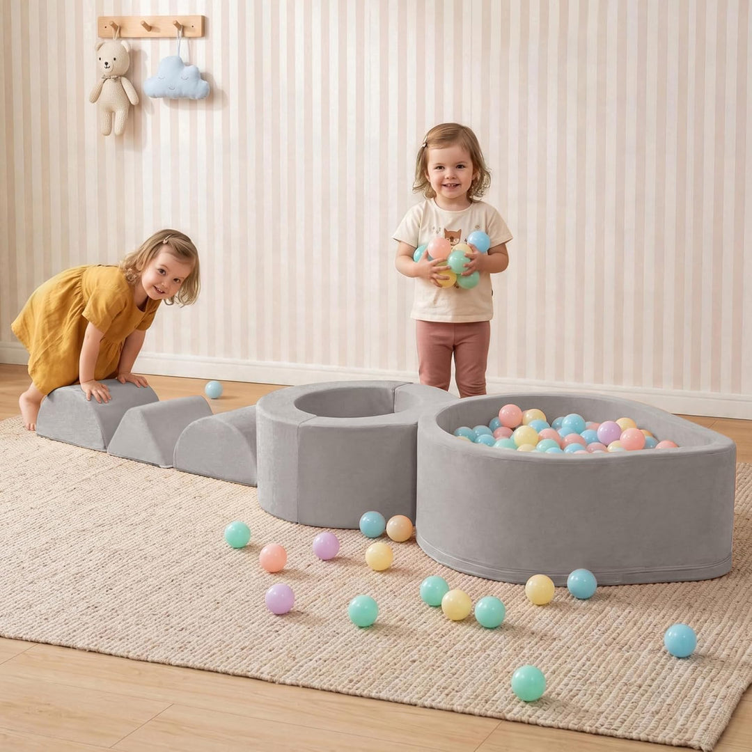 Zedachica 7PCS Schaumstoff Bausteine für Kinder,Softbausteine Baby mit Bällebad für Indoor Klettern,