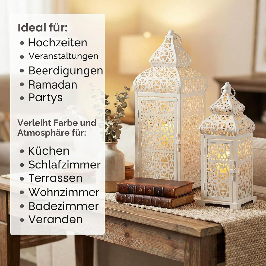 Vela Lanterns Temple Marokkanischer Stil Kerzenlaternen, weiss, 2 Stück Set of 2 Weiss, Set of 2 Wei