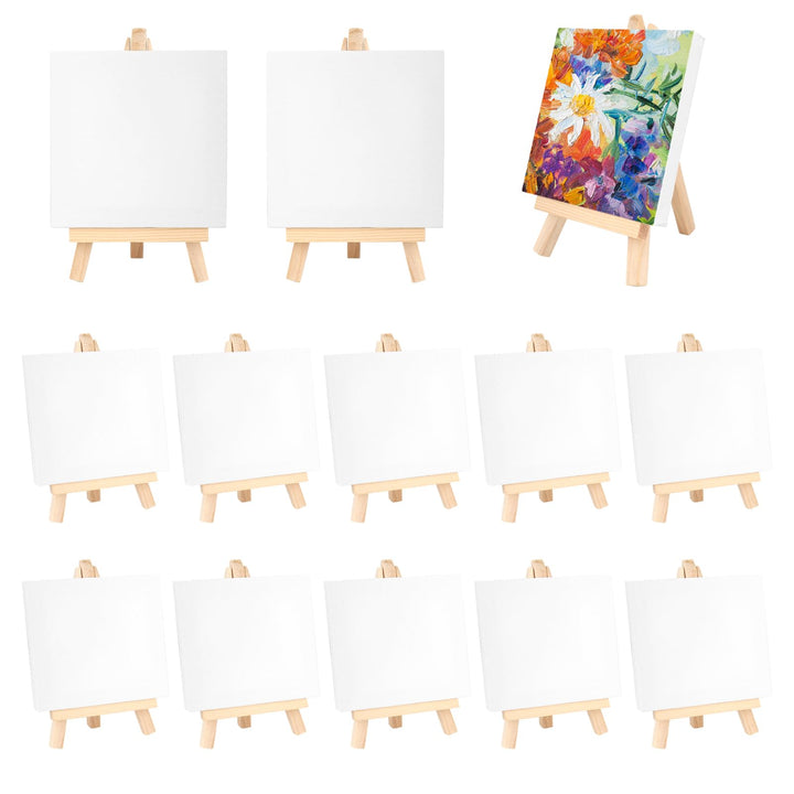 Set mit 12 Mini-Staffeleien, 10 x 10 cm, Mini-Leinwand mit Staffelei von 8 x 15 cm, klappbares Stati