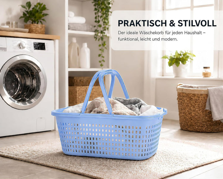 HRB Wäschekorb 35L mit Henkel – Stabiler Kunststoff Wäschekorb Anthrazit – Leicht & Robust, Luftdurc