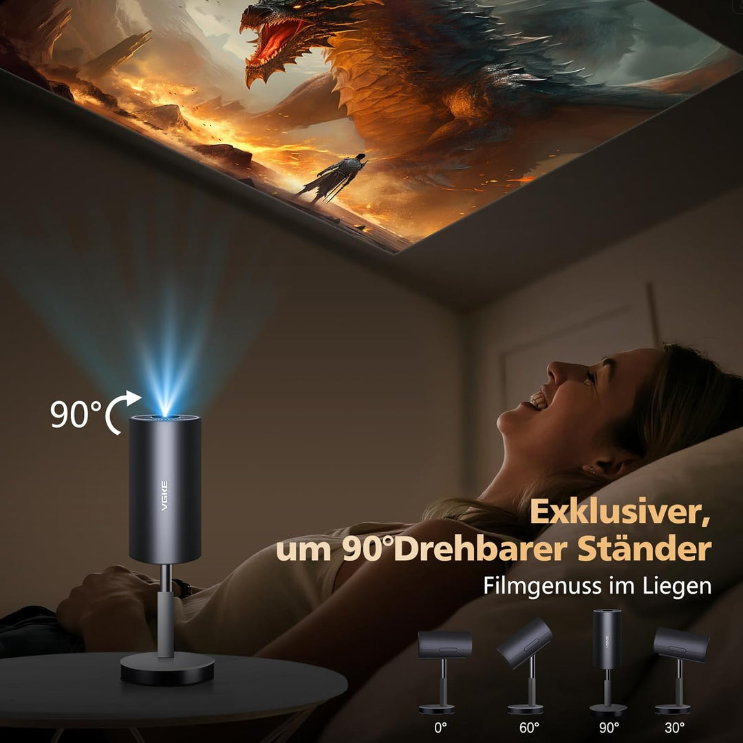 Autofokus/Trapezkorrektur VGKE Mini Beamer Heimkino 4K Unterstützt, 15000 Lumens Full HD Videoprojek