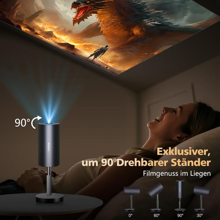 Autofokus/Trapezkorrektur VGKE Mini Beamer Heimkino 4K Unterstützt, 15000 Lumens Full HD Videoprojek