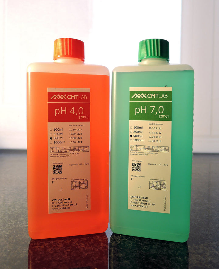 pH Pufferlösung, Set 500ml, pH4 + pH7, Industriequalität, Made in Germany
