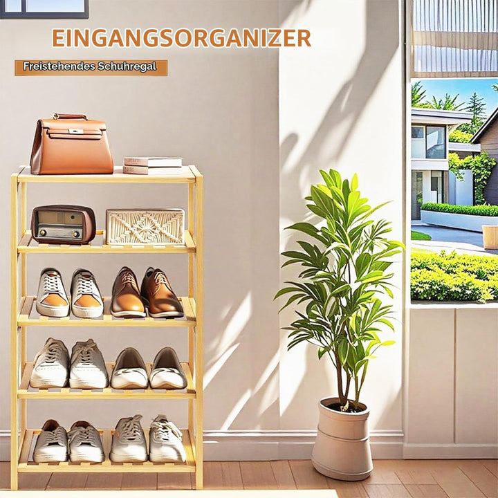 Schuhregal aus Bambus, freistehend, 5 Etagen, Mehrzweck-Regale für Flur, Schrank, Wohnzimmer, Eingan