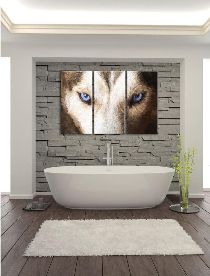 Pixxprint Husky mit eisblauen Augen als Leinwandbild/Grösse: 3 Teilig (120x80) cm/Wandbild/Kunstdruc
