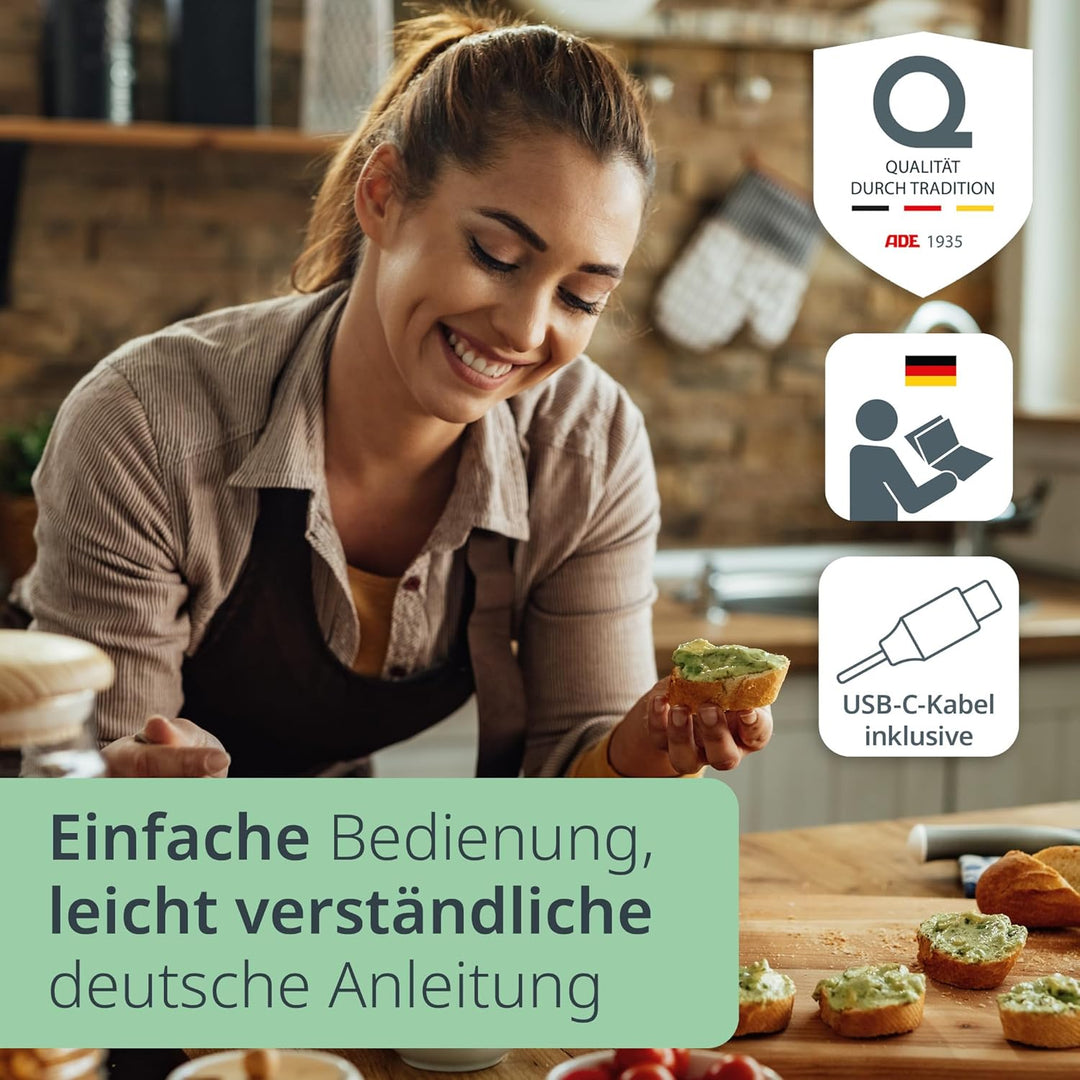 ADE Zwiebel Zerkleinerer Küche elektrisch mit Akku | Mini Mixer klein für Pesto, Kräuter, Sossen, Di