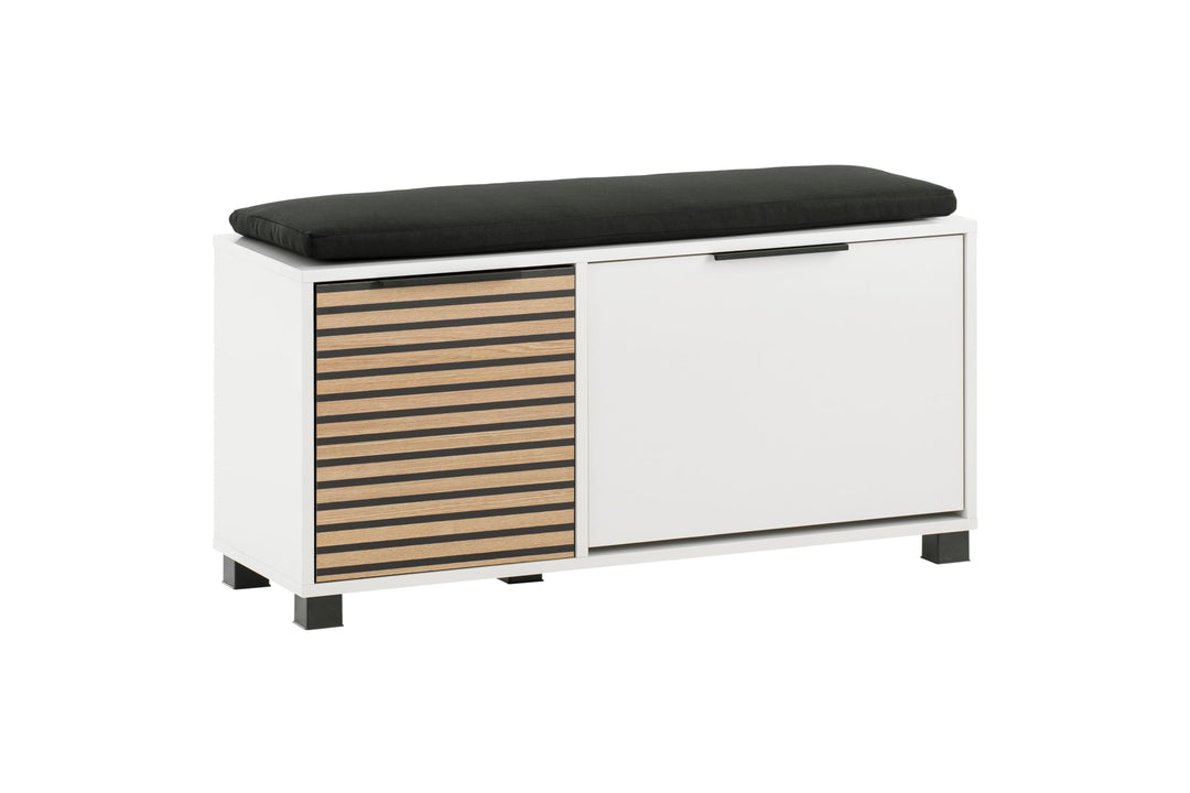 Schildmeyer Loft Schuhbank 157169, Mattweiss/Akustikpaneel Optik, 98,4 x 33,1 x 47,2 cm