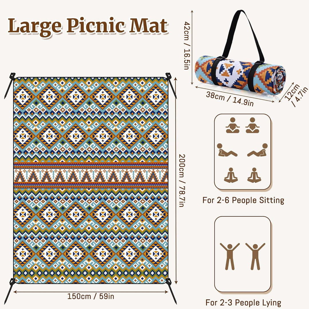 Gucass Boho Picknickdecke 150x200cm, Wasserdicht Stranddecke Sandfrei Strandmatte mit Tragegurt & 4X