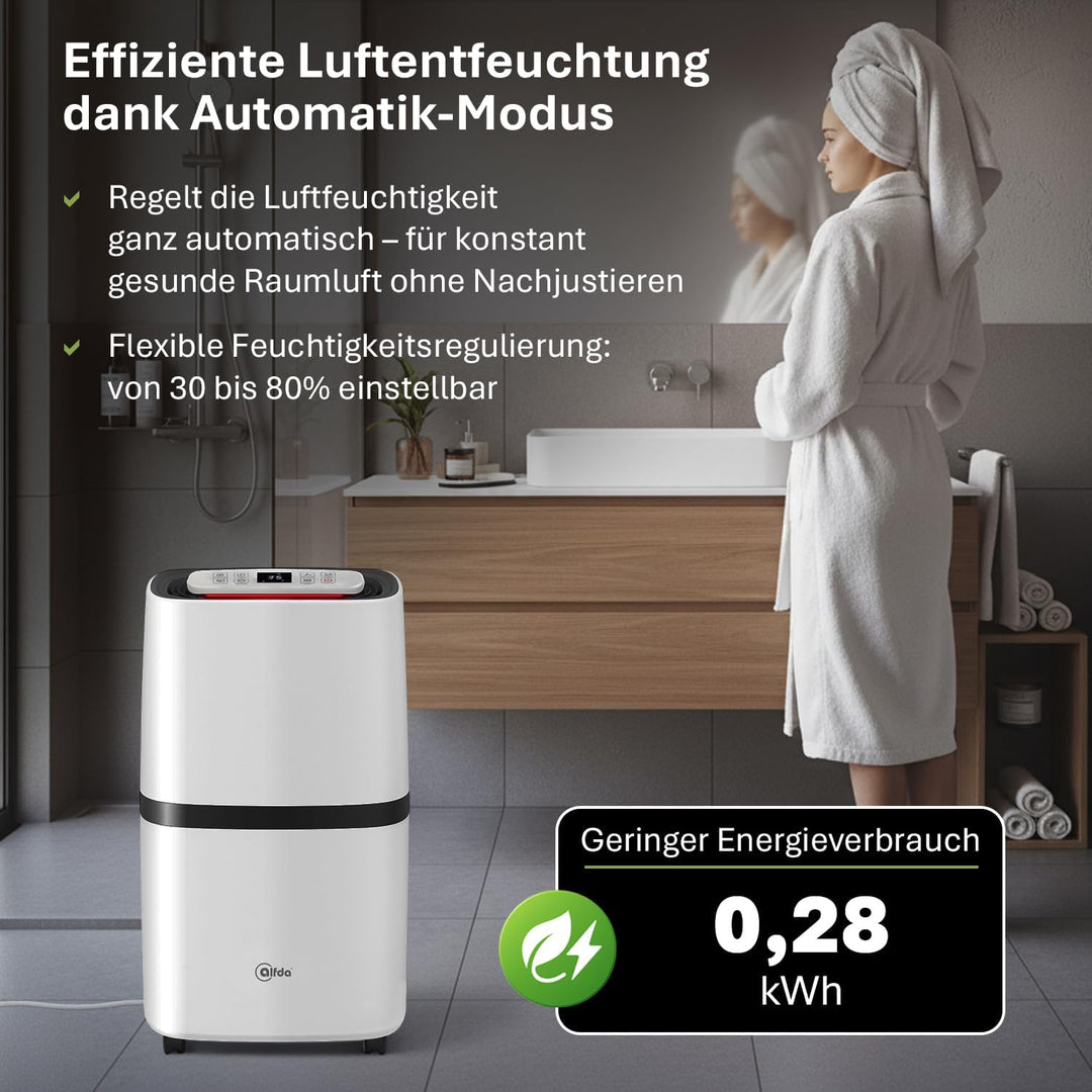 alfda AEF2000 Luftentfeuchter elektrisch 20 L Tag | 20 L Tag, bis 30m², Abschaltautomatik, Hygrostat