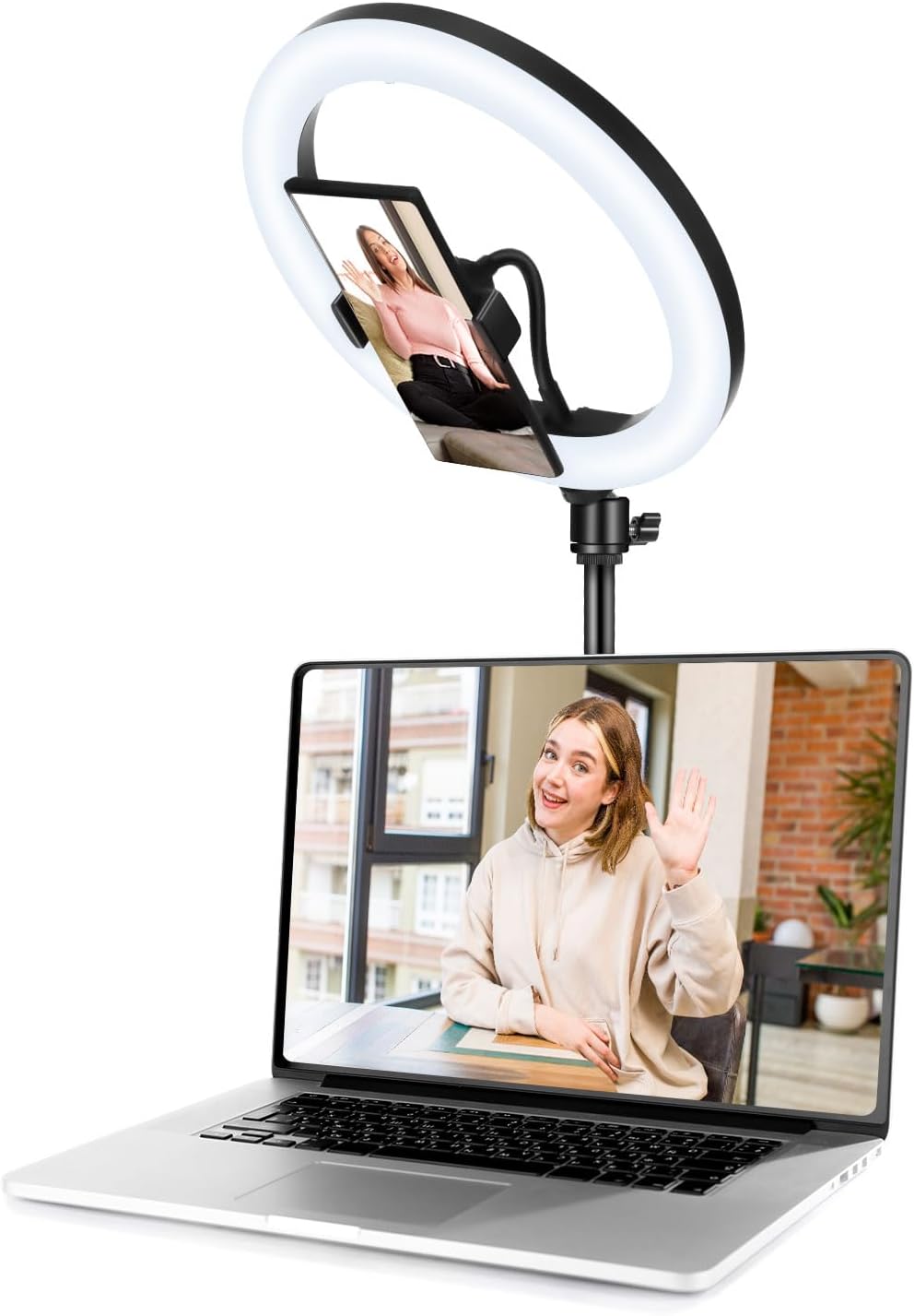 10 Zoll LED Ringlicht mit Stativ Handy, Overhead Stativ Handy mit Ringlicht, Dimmbare LED Tischringl