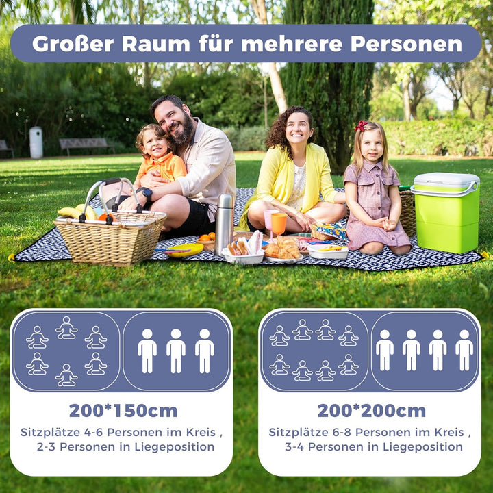 Oak & Tea Picknickdecke Wasserdicht Gross Faltbar Strandmatte Campingdecke 200 X 200 cm mit 4 Ecksch