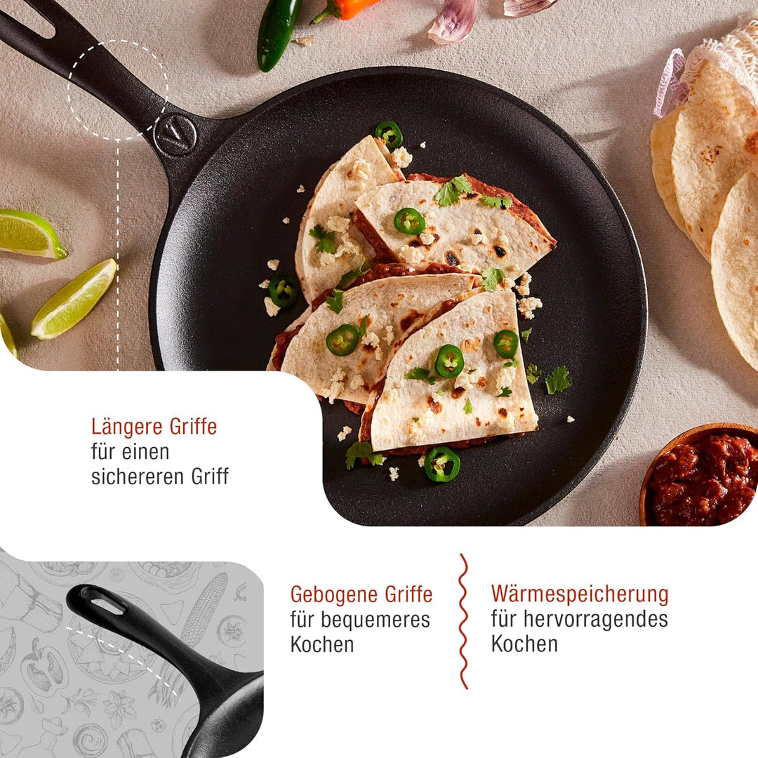 VICTORIA Grillpfanne Emaillierte Gusseisen Comal Pizza-Pfanne 26,6cm, Omeletts, Induktion, Feuer, Gr