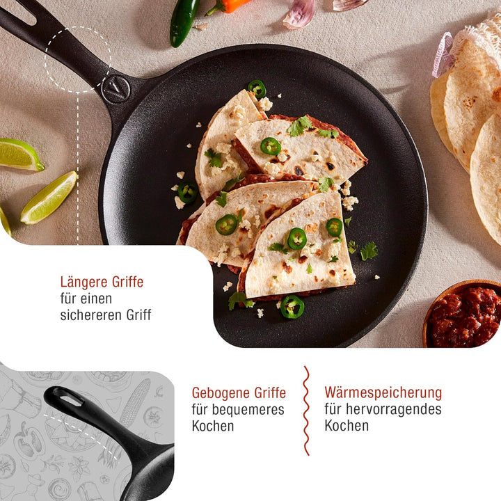 VICTORIA Grillpfanne Emaillierte Gusseisen Comal Pizza-Pfanne 26,6cm, Omeletts, Induktion, Feuer, Gr