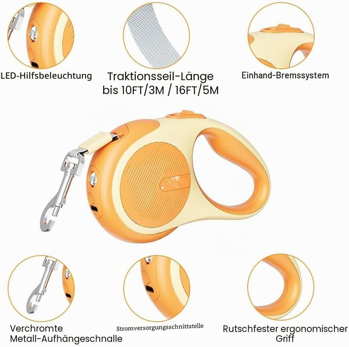 Einziehbare Hundeleine Mit Licht - 3m/5m Ausziehbare Leine für Kleine, Mittelgrosse und Grosse Hunde