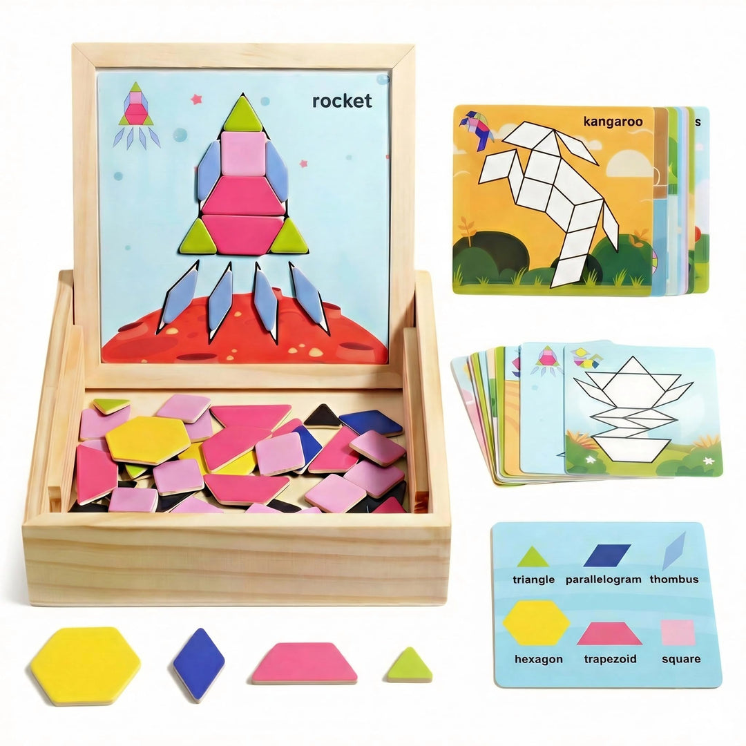 Magnetisches Holzpuzzle Geometriespiel für Vorschulkinder ab DREI Jahren | Montessori Lernspielzeug,