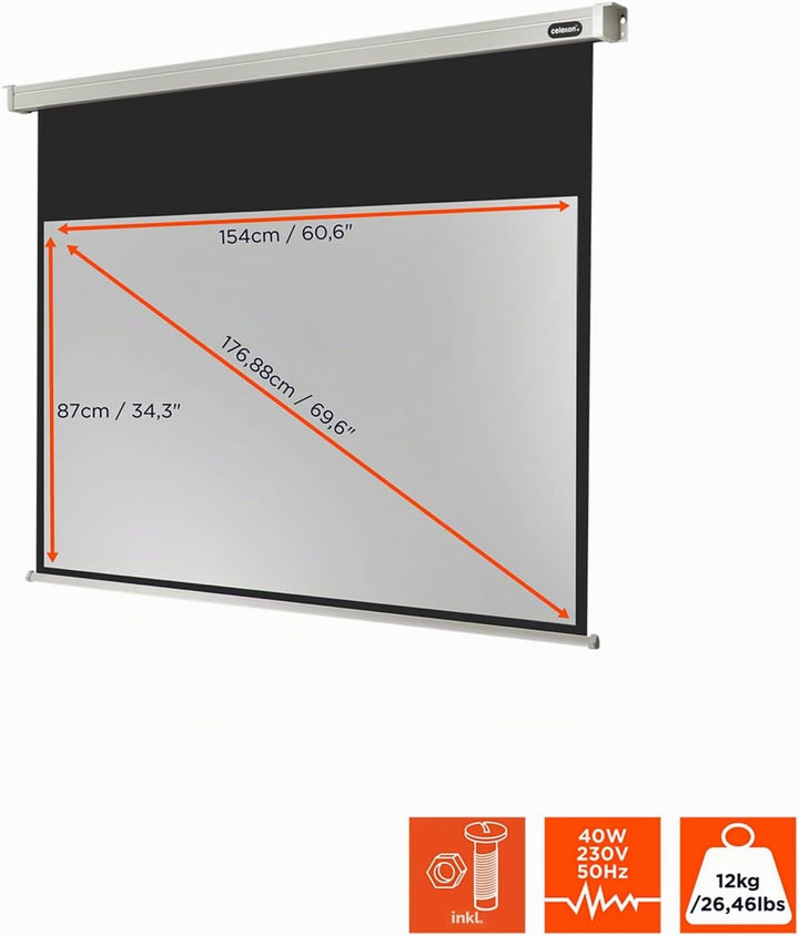 celexon Professional Motor-Leinwand 70" | 160x90 cm 16:9 | elektrische 4K,Full-HD Beamer-Leinwand fü