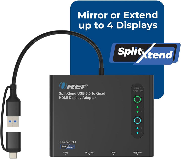 OREI SplitExtend HDMI-Splitter, erweitertes Display für Quad-Monitor, Multi-Monitor-Anzeige, 5 Separ