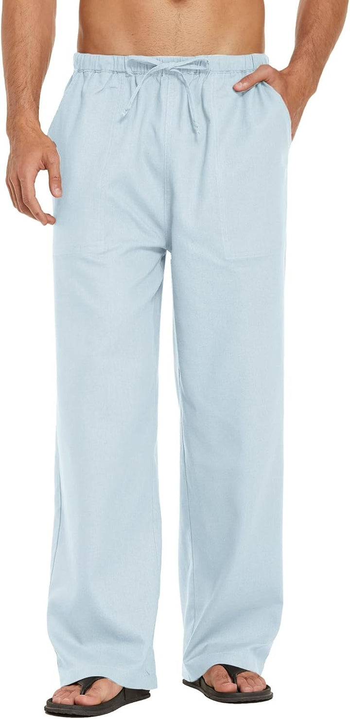 COOFANDY Herren Hose Lange Leinenhose Leicht Sommerhose Strandhose Elastische Taille Hosen Männer Fr