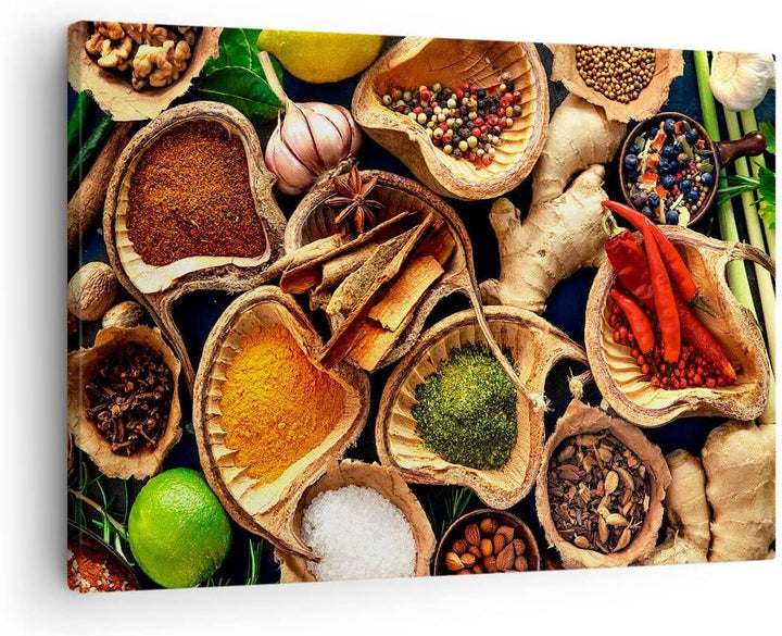 Bilder auf Leinwand Küche Essen Kräuter Gewürze Leinwandbild 70x50cm Wandbilder Dekoration Wohnzimme