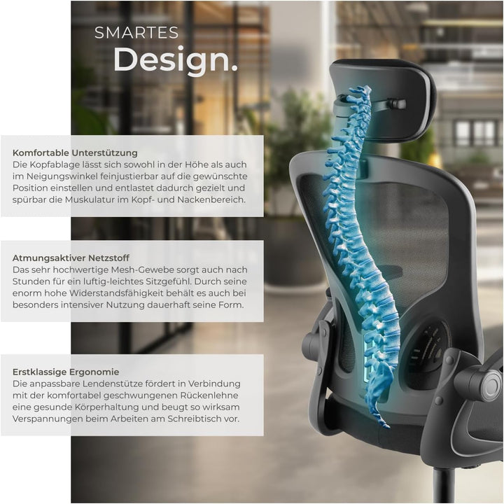 tectake® gepolsterter Gaming PC Bürostuhl, ergonomischer Stuhl mit Lendenwirbelstütze, Office Chair,