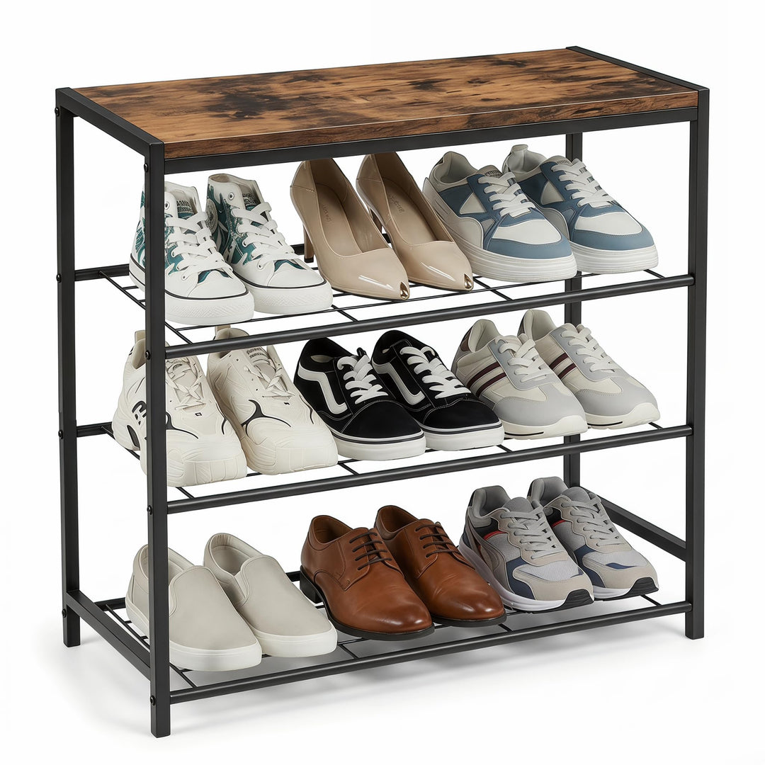 Schuhregal Schmal mit 4 Ebenen und Ablagefläche - Platzsparendes Metall Schuhregal für Flur & Eingan