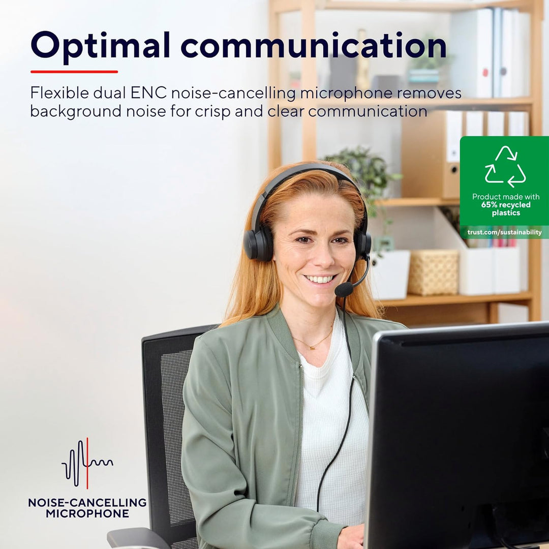Trust Ayda USB Headset mit Mikrofon On-Ear, Noise Cancelling ENC Mikrofon, Leichtes Design, 65% Recy