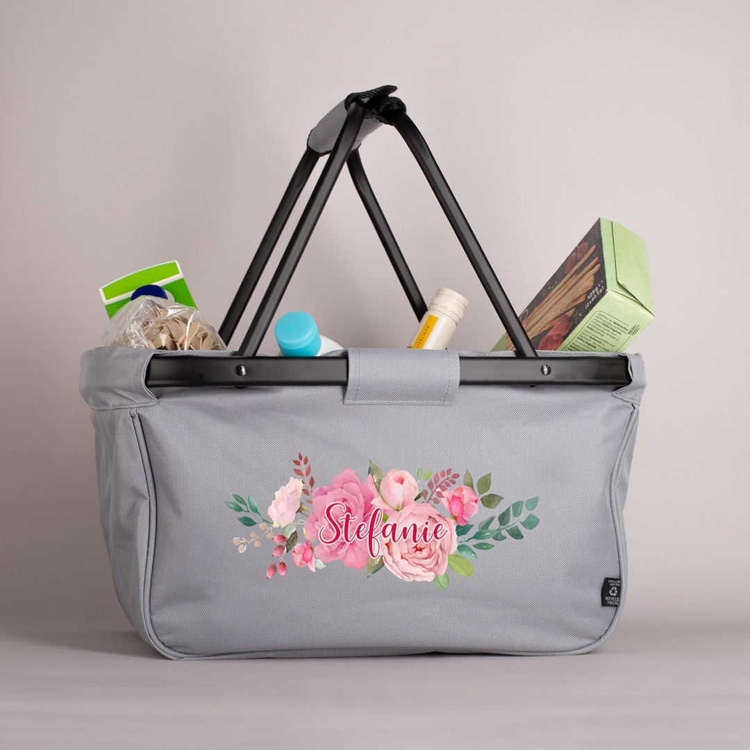 Herz & Heim® Einkaufskorb personalisiert/faltbar/modernes Design/Geschenk-Idee für Jedermann (Rosen)