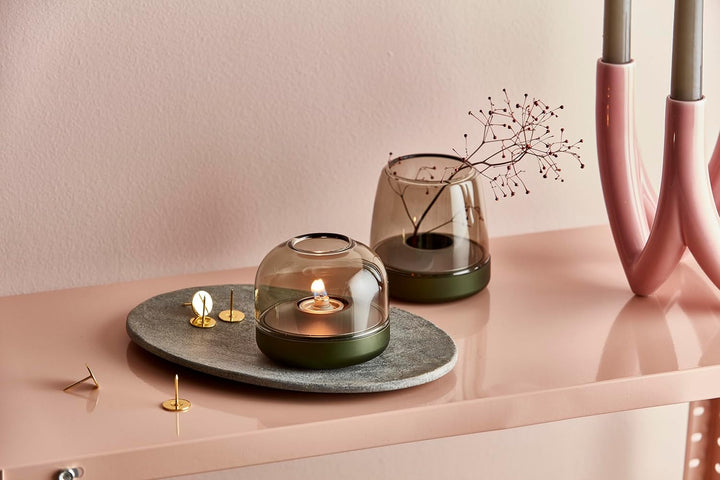 Kooduu Glow 10 Grau - Luxusglaslaterne - Kerzenhalter - aus Glas und Aluminium - Dänisches Design -