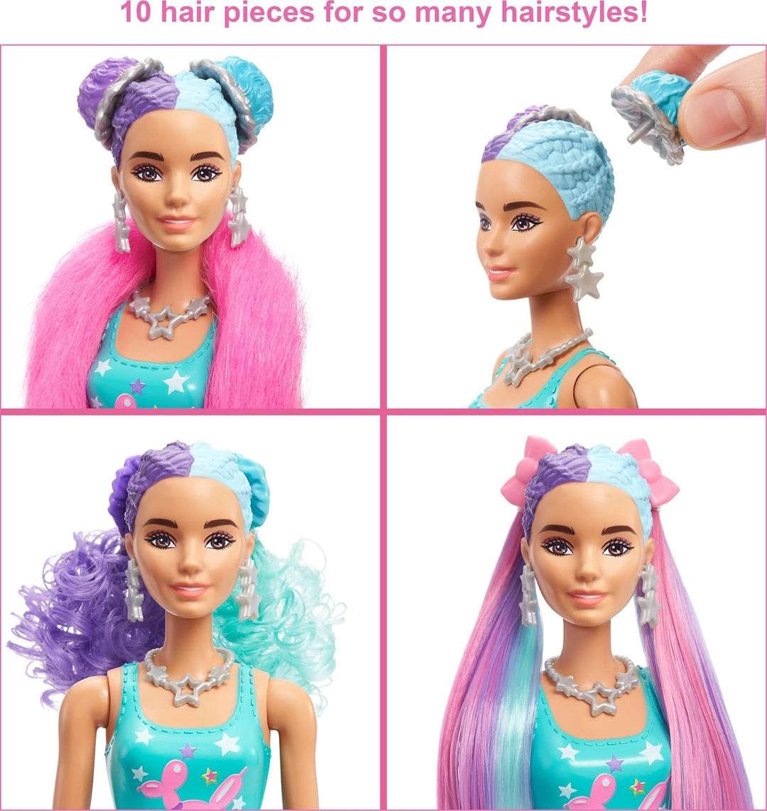Barbie HBG41 - Color Reveal Balloon Haarwechsel Puppe, Glitzerviolett Spielset mit 25 Überraschungen
