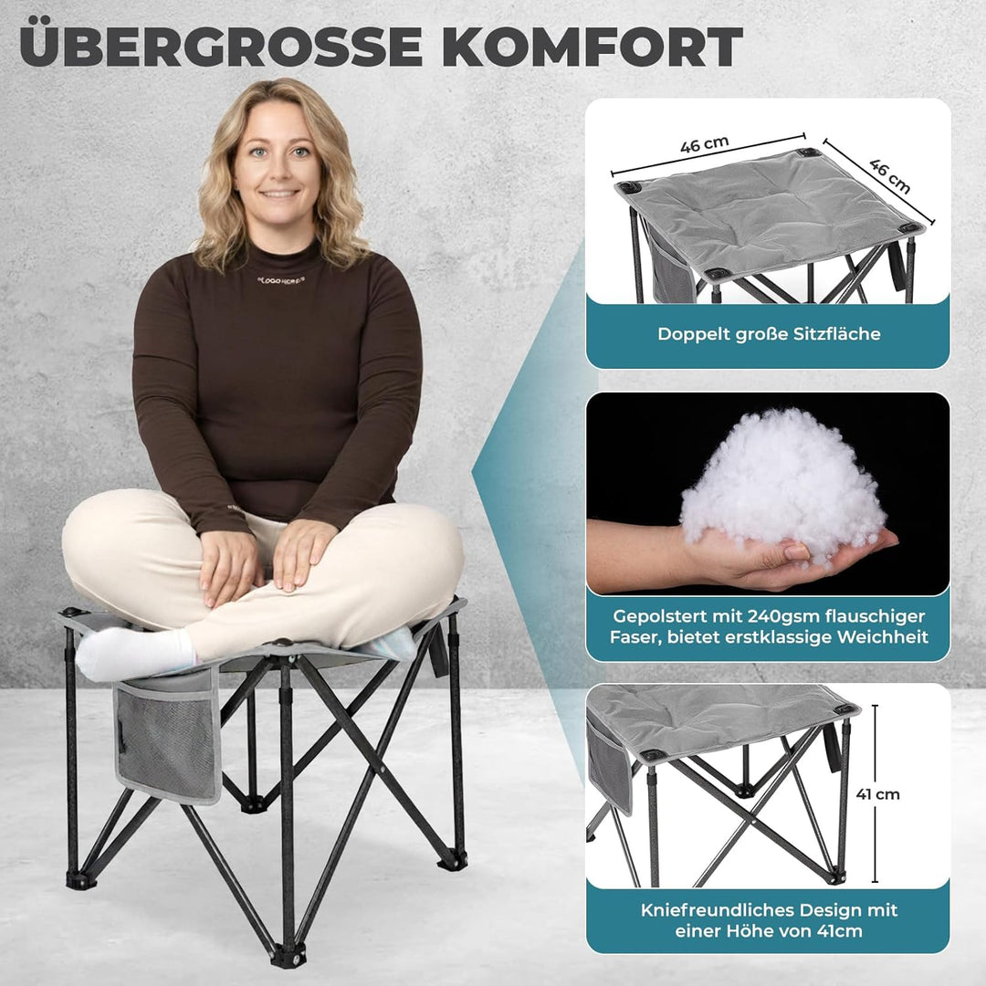 FUNDANGO Campinghocker faltbar Outdoor Camping Hocker zusammenklappbar mit Tragetasche, Grau