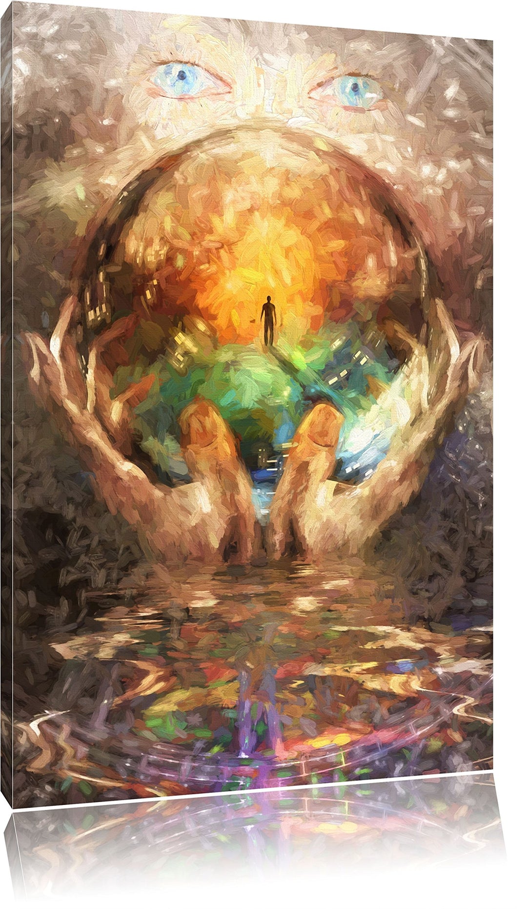 Pixxprint Glaskugel mit Hintergrund / 100x70cm Leinwandbild bespannt auf Holzrahmen/Wandbild Kunstdr
