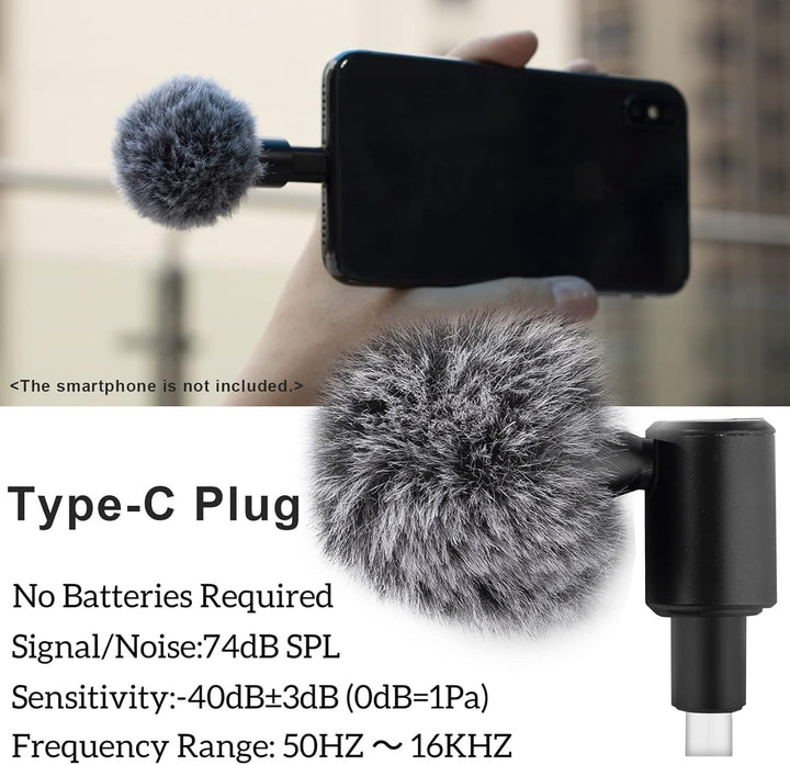 Andoer Mini Plug-in Smartphone Mikrofon Handy Mic Niere Tonabnehmer Typ-C Stecker 90° Winkel einstel