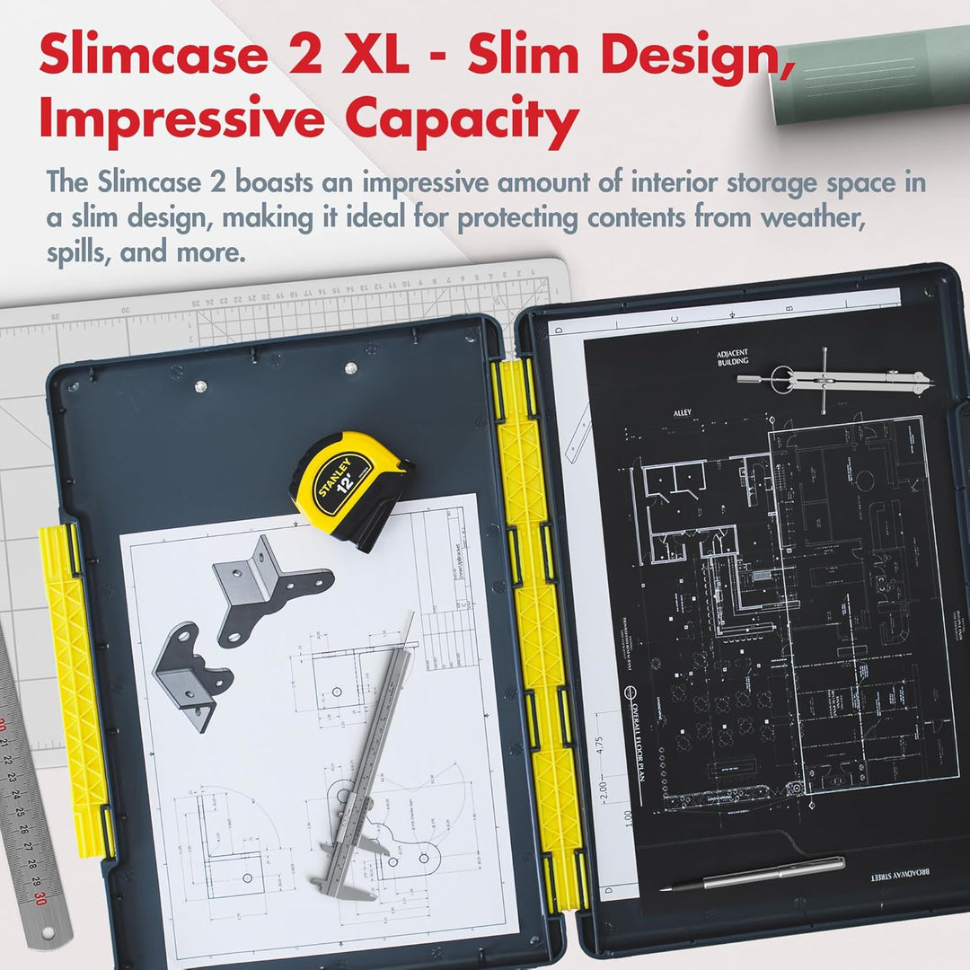Dexas XL Slimcase 2 Klemmbrett zur Aufbewahrung, legale Grösse, Kunststoff, Grau mit gelbem Clip, 15