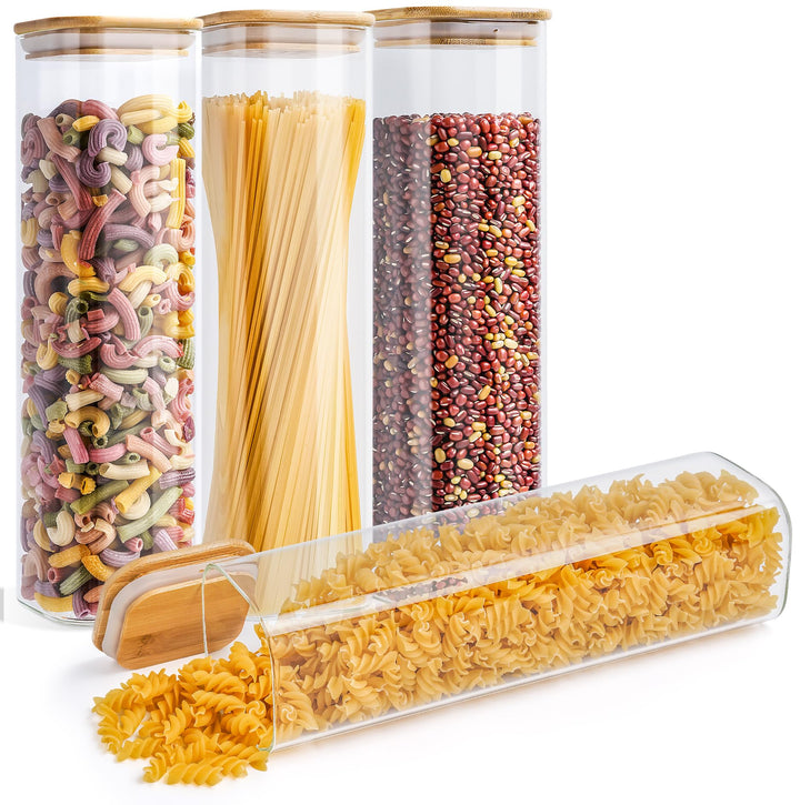 Happy Lemuro Premium Vorratsgläser mit Deckel Eckig [Extra Dickes Glas] 4 x 1,4l - Müsli, Spaghetti