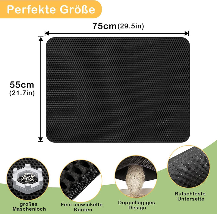 Phantasy Katzenklo Matte 55 * 75 CM, Schwarz Katzenstreu Unterleger Waben Design Vorleger wasserdich