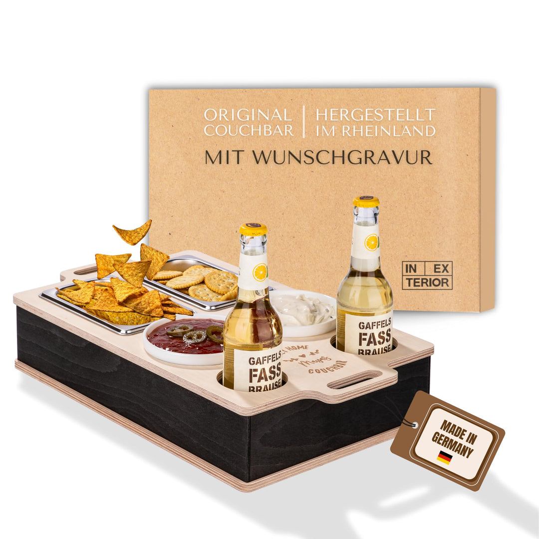 INEXTERIOR CouchBar Double - PERSONALISIERBAR - handgefertigt in Deutschland - Snackschalen und Flas