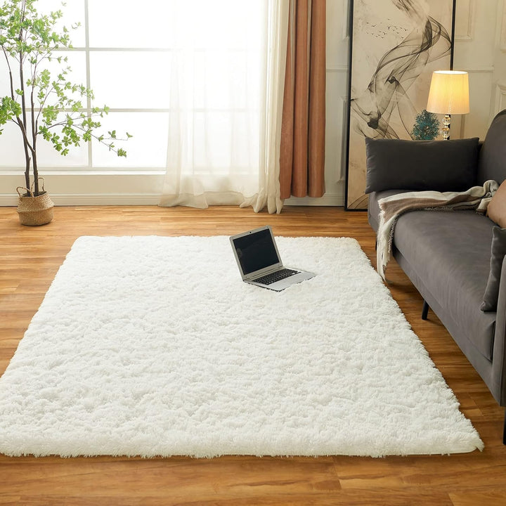 Obundi Bettvorleger Schlafzimmer,Flauschiger Teppich Büro, Hochflor Teppich Wohnzimmer,Plüsch Waschb
